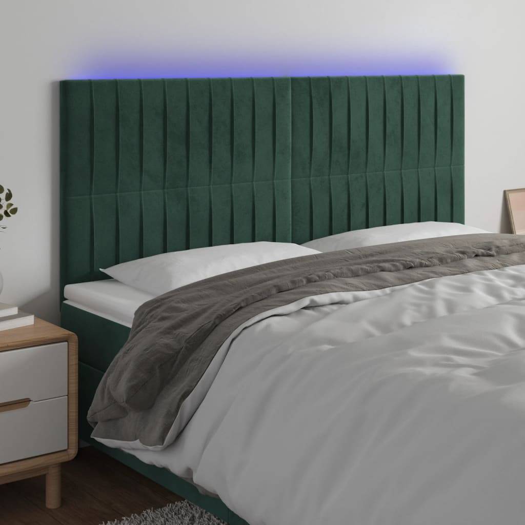 vidaXL LED Kopfteil Dunkelgrün 160x5x118/128 cm Samt
