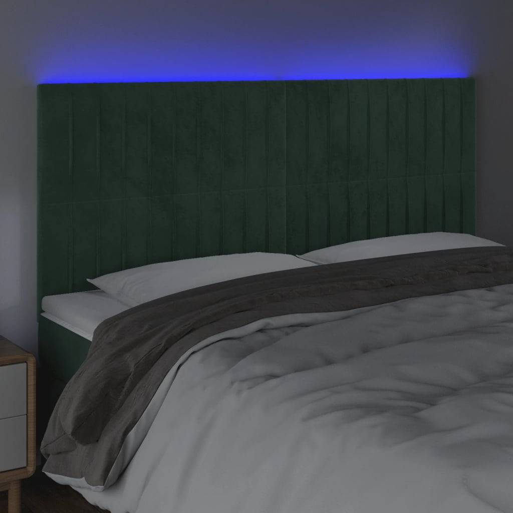 vidaXL LED Kopfteil Dunkelgrün 160x5x118/128 cm Samt
