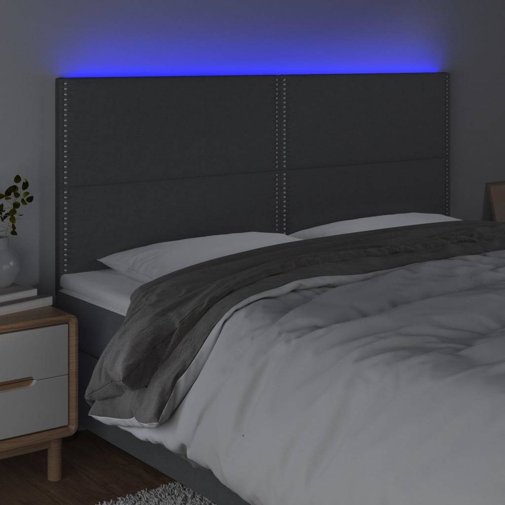 vidaXL LED Kopfteil Dunkelgrau 200x5x118/128 cm Stoff