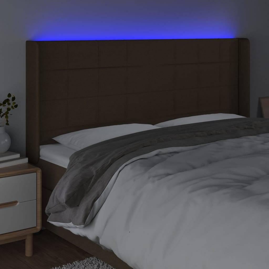 vidaXL LED Kopfteil Dunkelbraun 183x16x118/128 cm Stoff