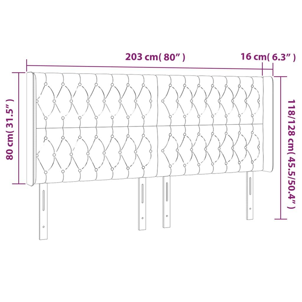 vidaXL LED Kopfteil Taupe 203x16x118/128 cm Stoff