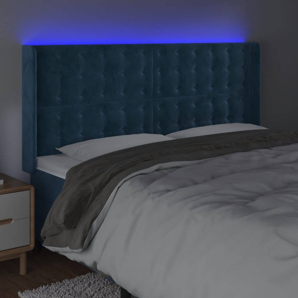 vidaXL LED Kopfteil Dunkelblau 183x16x118/128 cm Samt