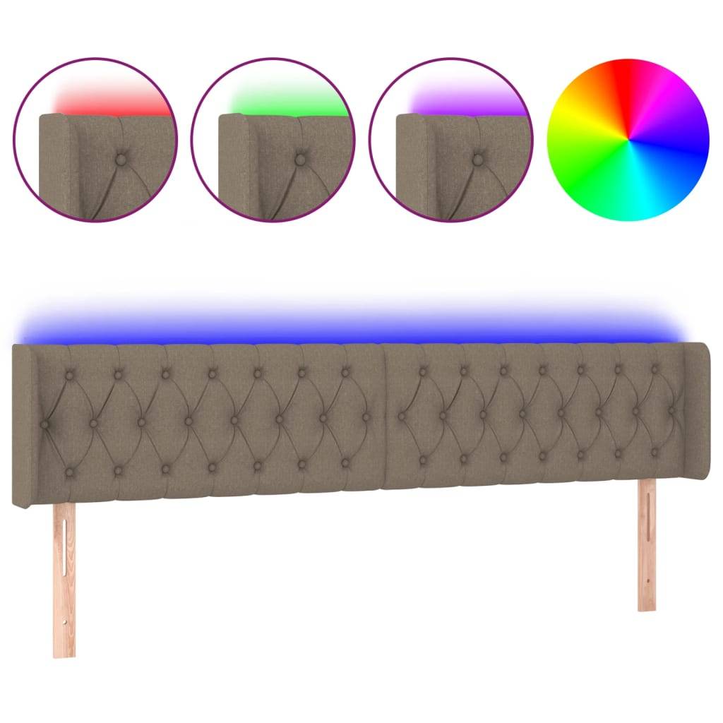 vidaXL LED Kopfteil Taupe 183x16x78/88 cm Stoff