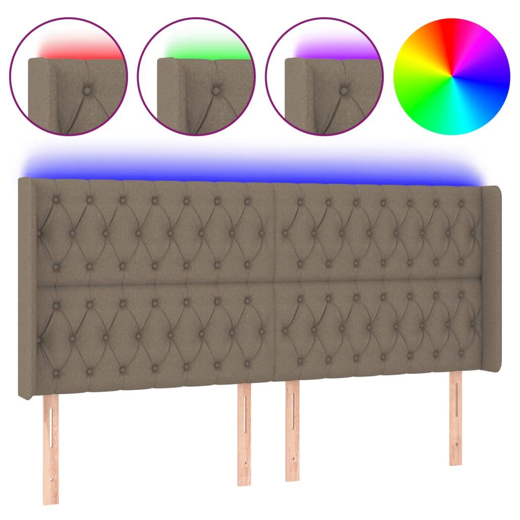 vidaXL LED Kopfteil Taupe 203x16x118/128 cm Stoff