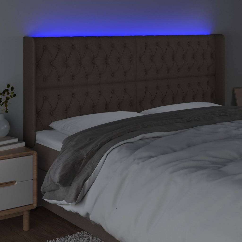 vidaXL LED Kopfteil Taupe 203x16x118/128 cm Stoff