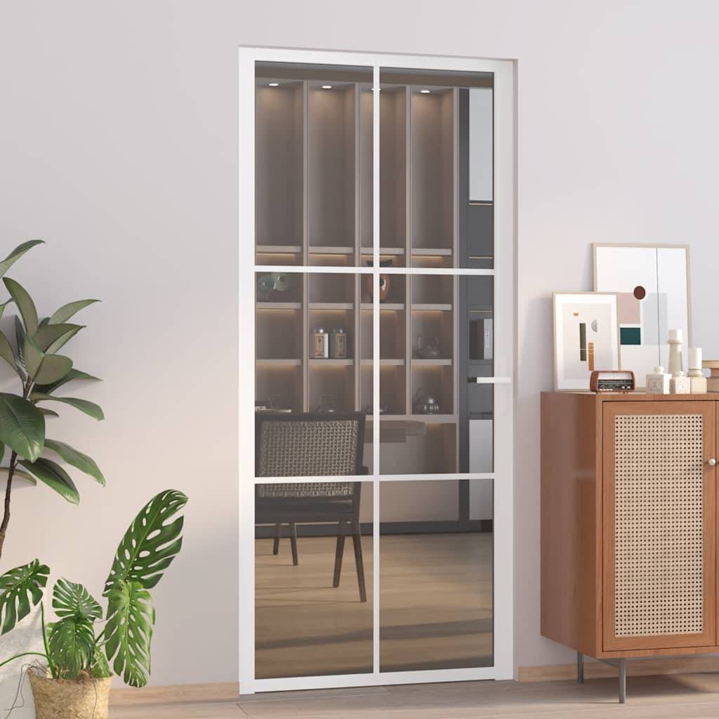 vidaXL Innentür 93x201,5 cm Weiß ESG-Glas und Aluminium