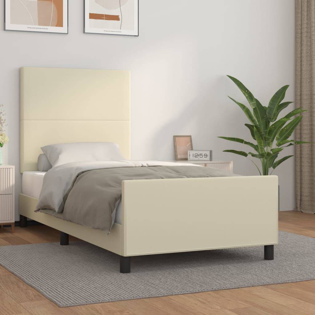 vidaXL Bettgestell mit Kopfteil Creme 90x190 cm Kunstleder