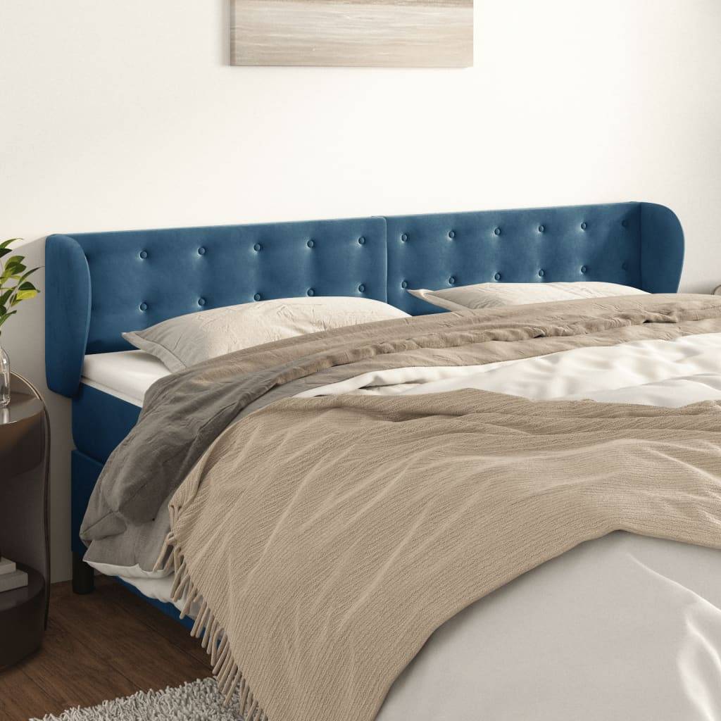 vidaXL Kopfteil mit Ohren Dunkelblau 163x23x78/88 cm Samt