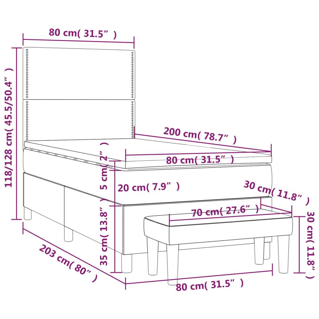 vidaXL Boxspringbett mit Matratze Dunkelgrau 80x200 cm Samt