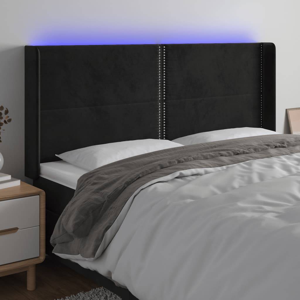 vidaXL LED Kopfteil Schwarz 163x16x118/128 cm Samt