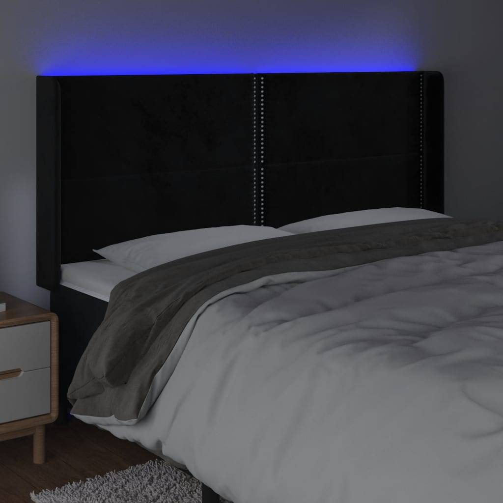 vidaXL LED Kopfteil Schwarz 163x16x118/128 cm Samt
