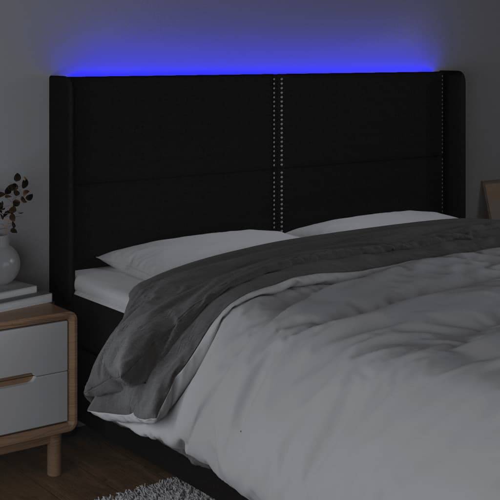 vidaXL LED Kopfteil Schwarz 203x16x118/128 cm Stoff