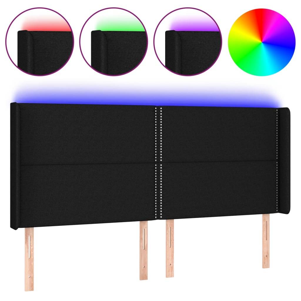 vidaXL LED Kopfteil Schwarz 203x16x118/128 cm Stoff