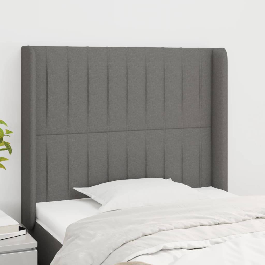 vidaXL Kopfteil mit Ohren Dunkelgrau 93x16x118/128 cm Stoff