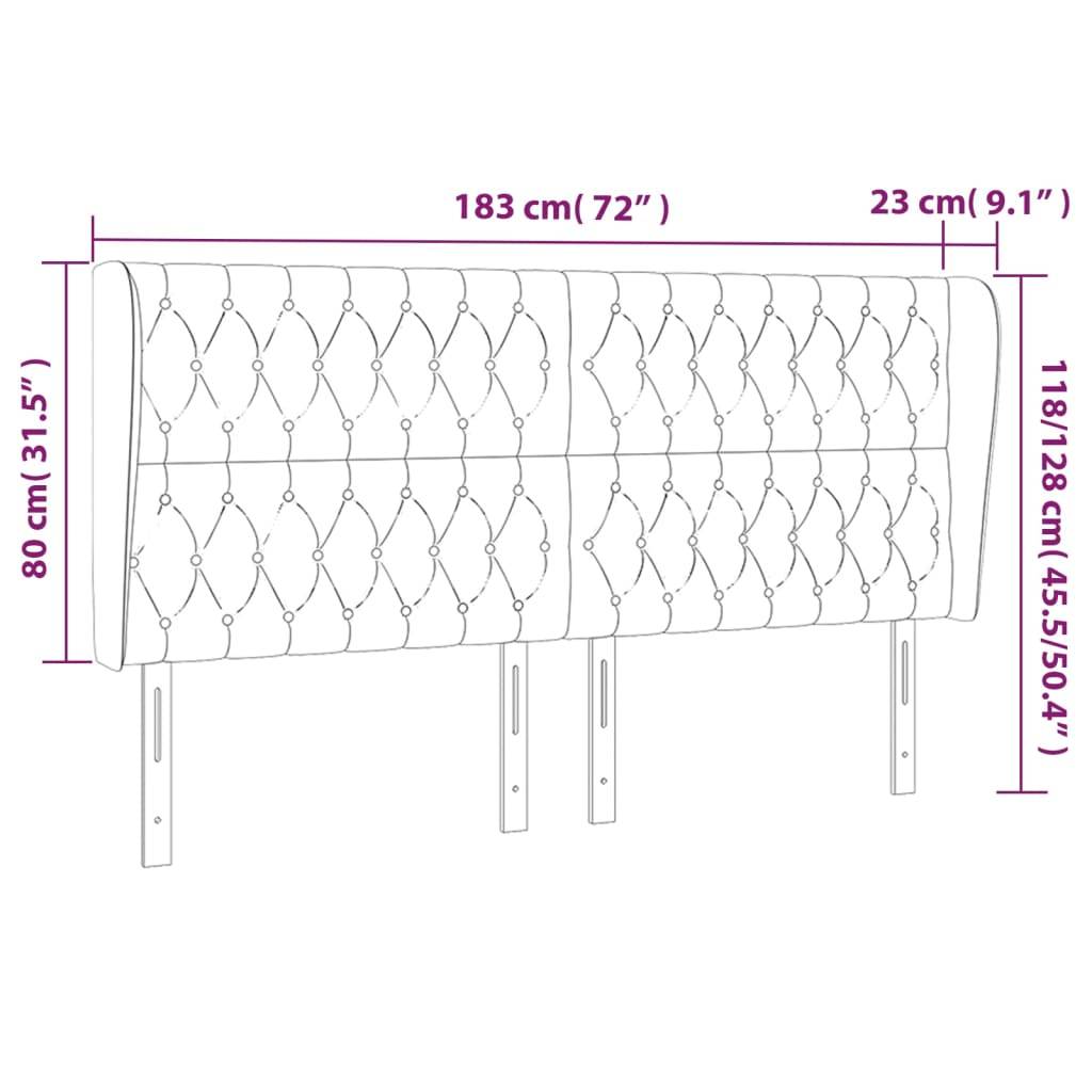vidaXL Kopfteil mit Ohren Hellgrau 183x23x118/128 cm Stoff