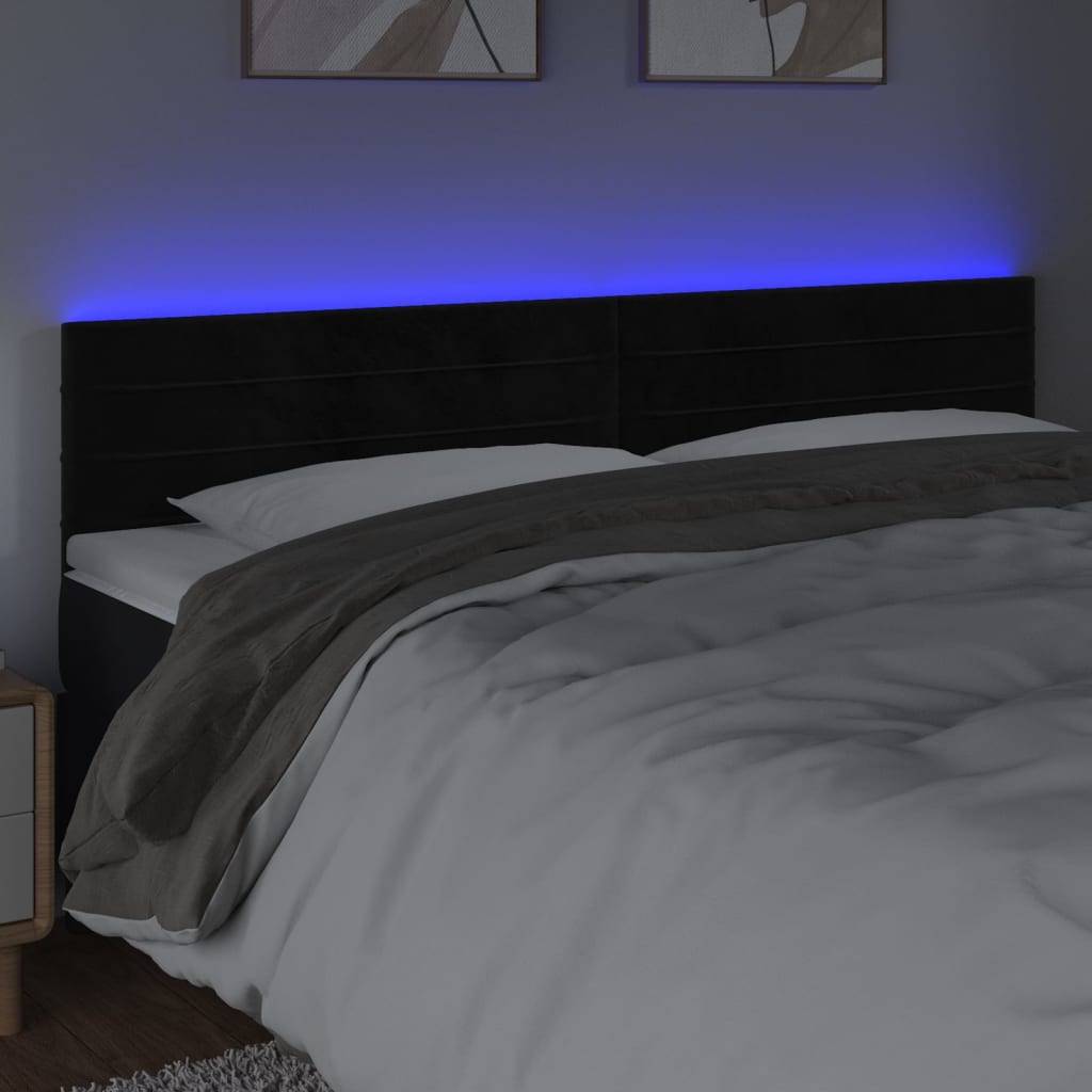 vidaXL LED Kopfteil Schwarz 180x5x78/88 cm Samt