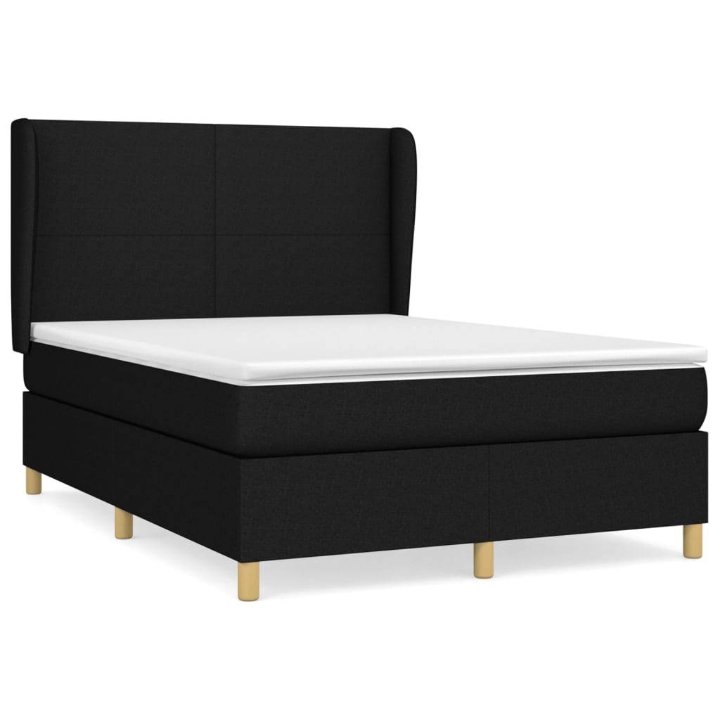 vidaXL Boxspringbett mit Matratze Schwarz 140x190 cm Stoff