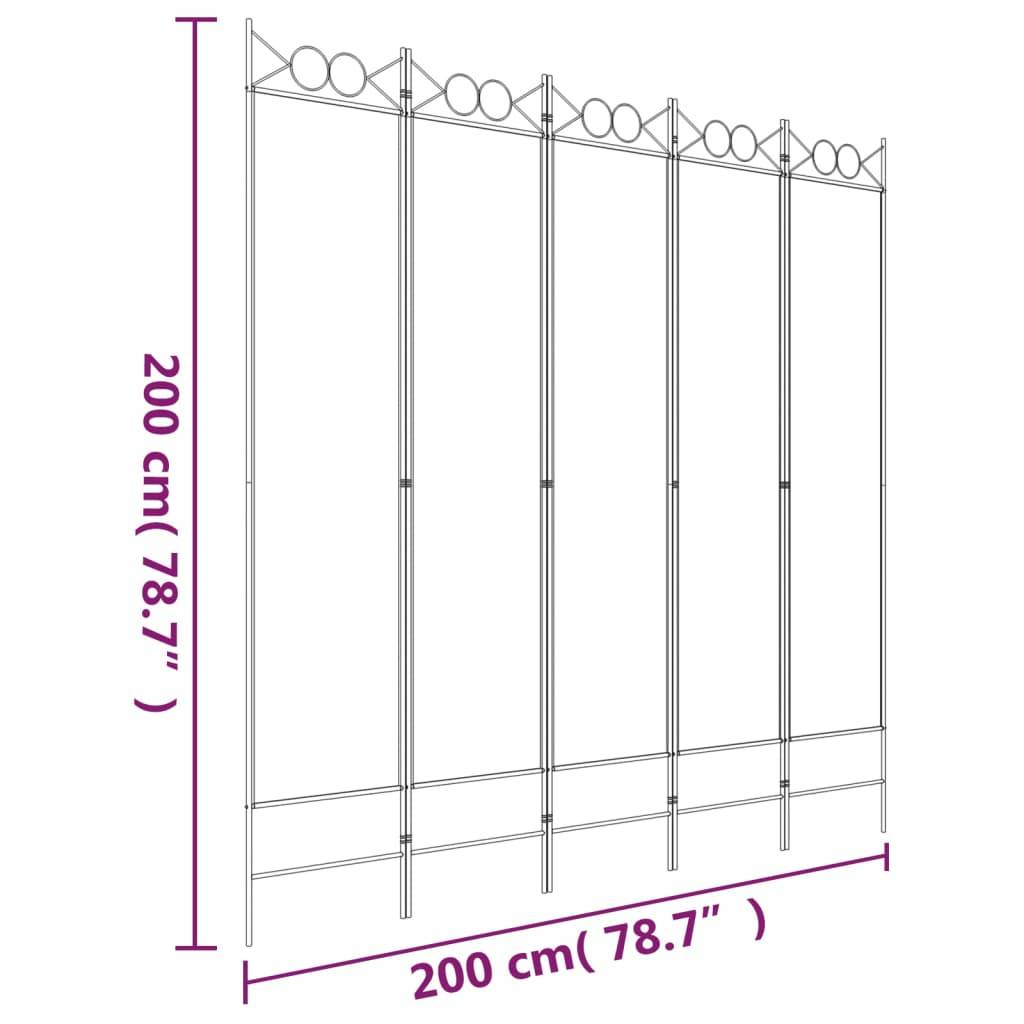 vidaXL 5-tlg. Paravent Braun 200x200 cm Stoff