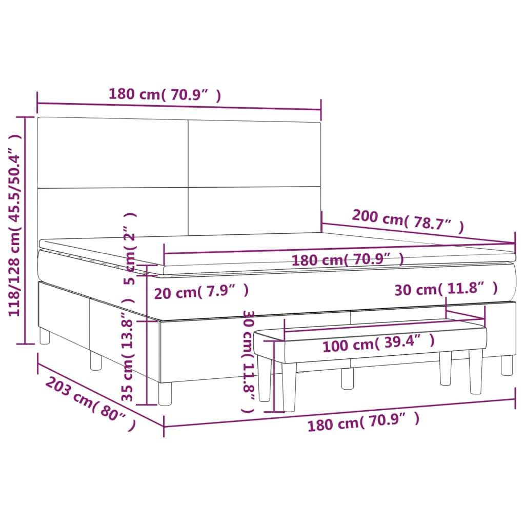 vidaXL Boxspringbett mit Matratze Schwarz 180x200 cm Kunstleder