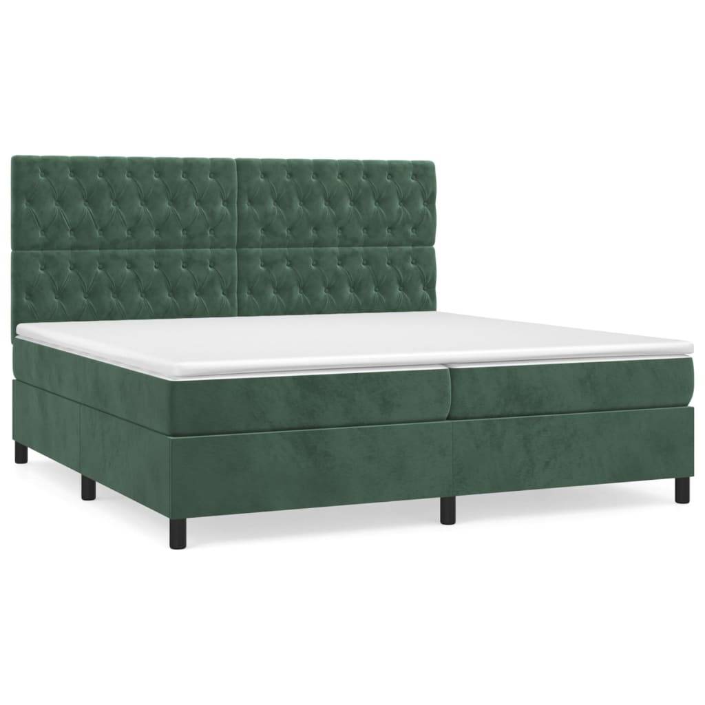 vidaXL Boxspringbett mit Matratze Dunkelgrün 200x200 cm Samt