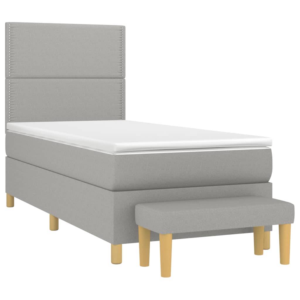 vidaXL Boxspringbett mit Matratze Hellgrau 90x200 cm Stoff
