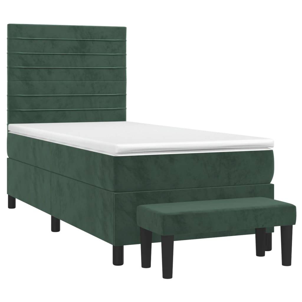 vidaXL Boxspringbett mit Matratze Dunkelgrün 100x200 cm Samt