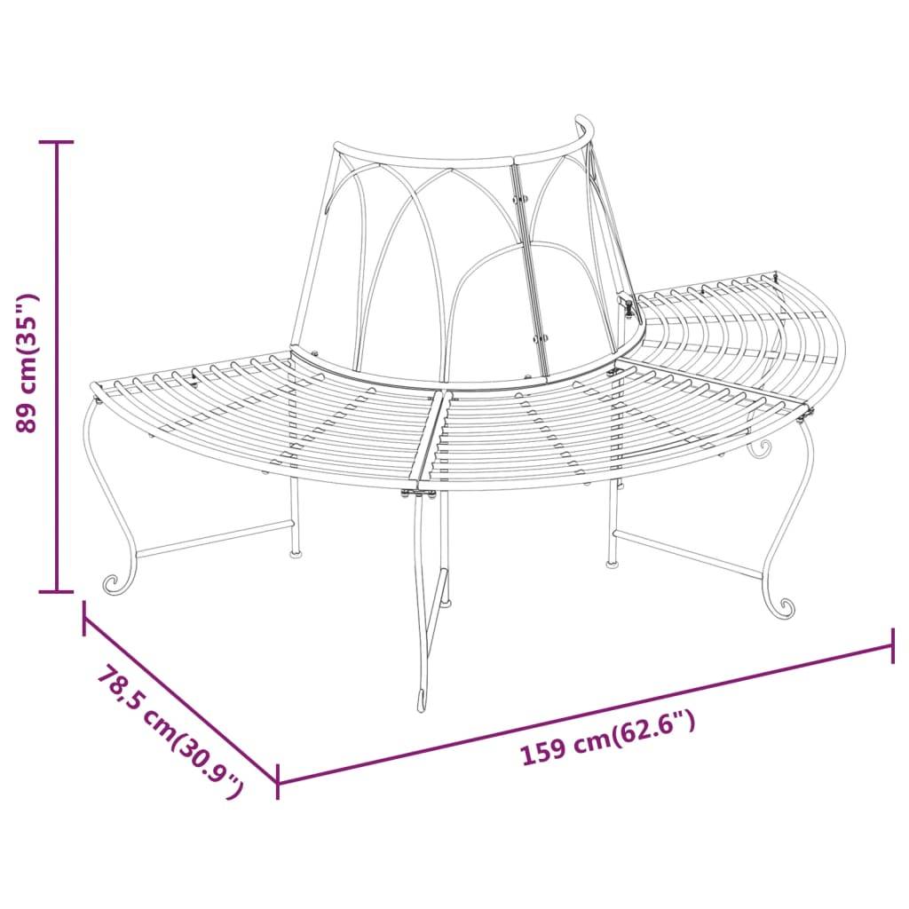vidaXL Baumbänke Halbrund 2 Stk. Ø159 cm Schwarz Stahl