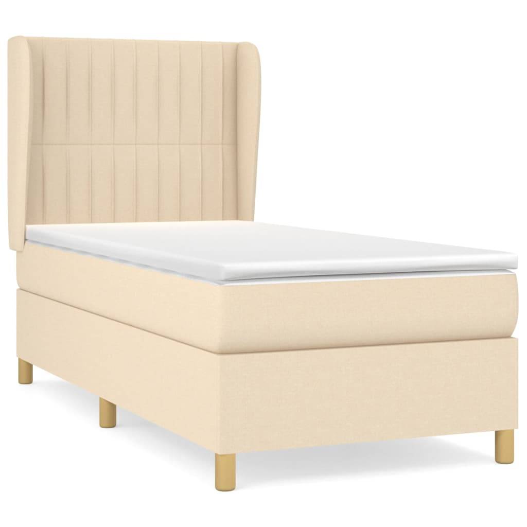 vidaXL Boxspringbett mit Matratze Creme 90x200 cm Stoff
