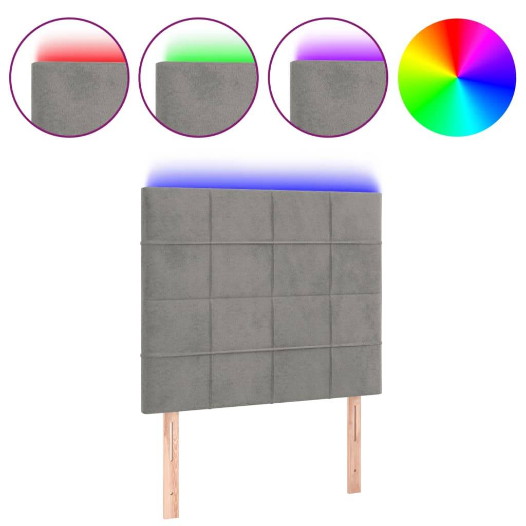 vidaXL LED Kopfteil Hellgrau 80x5x118/128 cm Samt