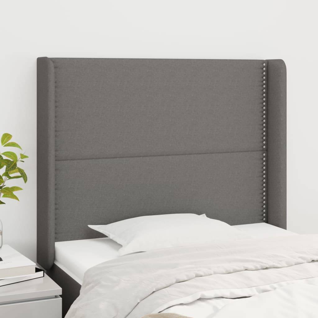 vidaXL Kopfteil mit Ohren Dunkelgrau 93x16x118/128 cm Stoff