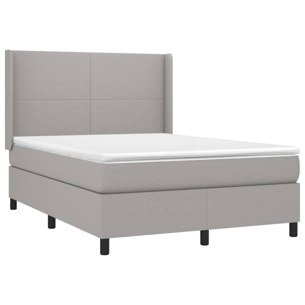 vidaXL Boxspringbett mit Matratze & LED Hellgrau 140x200 cm Stoff