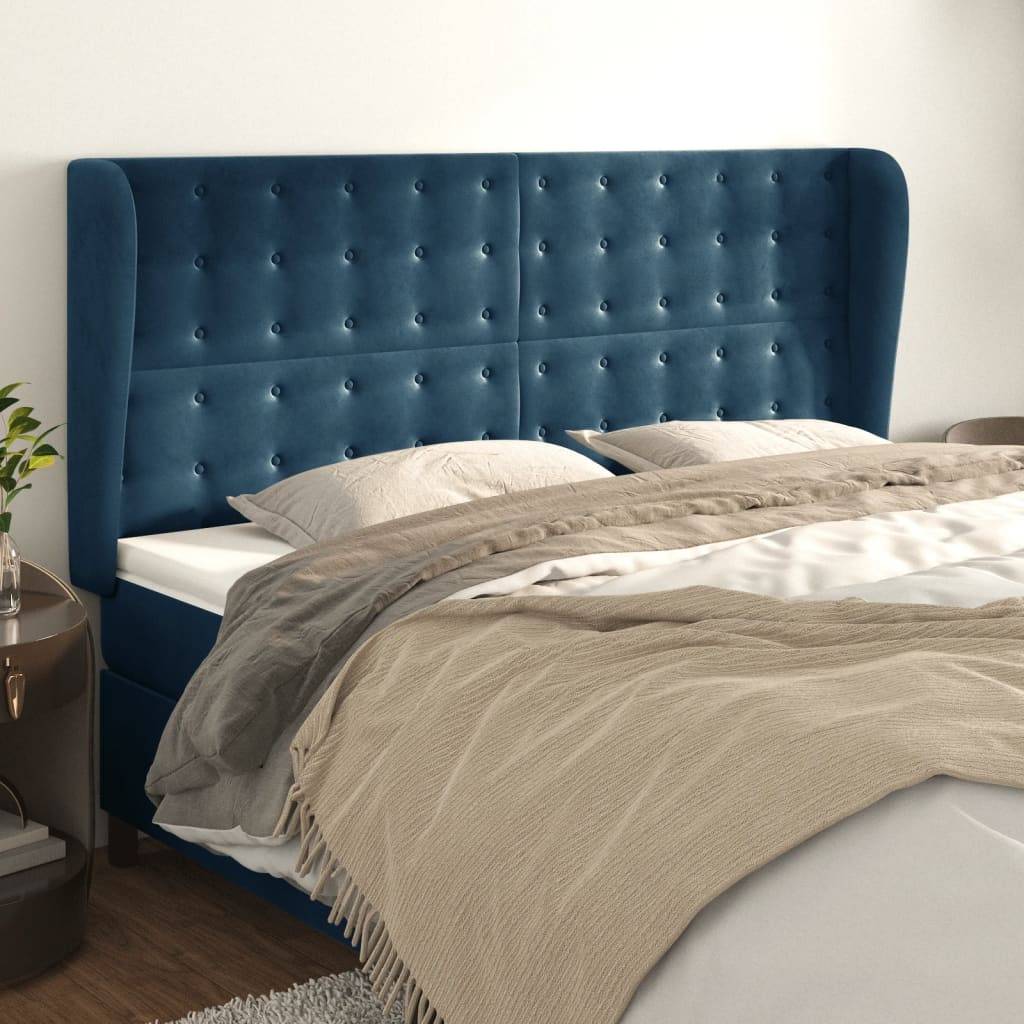 vidaXL Kopfteil mit Ohren Dunkelblau 163x23x118/128 cm Samt
