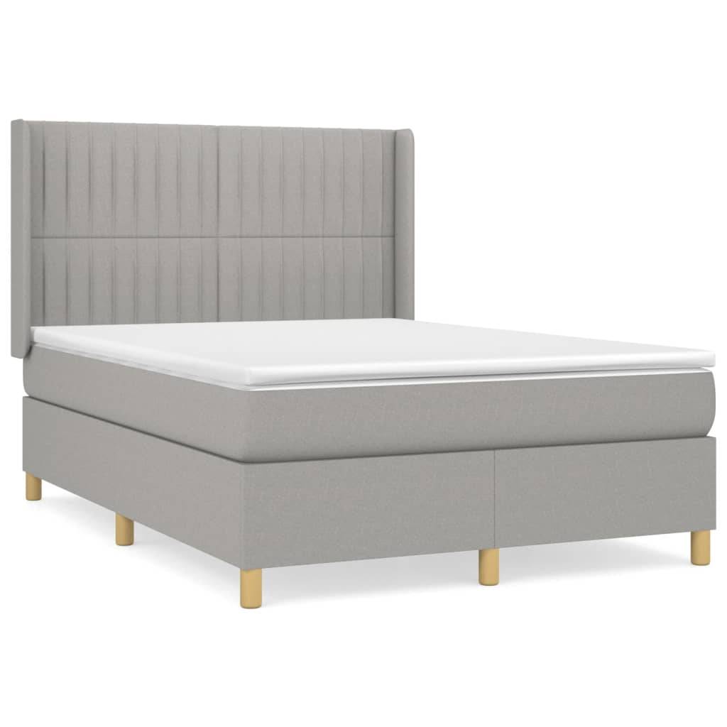 vidaXL Boxspringbett mit Matratze Hellgrau 140x200 cm Stoff