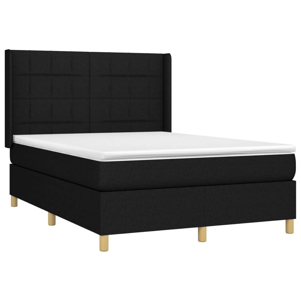 vidaXL Boxspringbett mit Matratze & LED Schwarz 140x200 cm Stoff