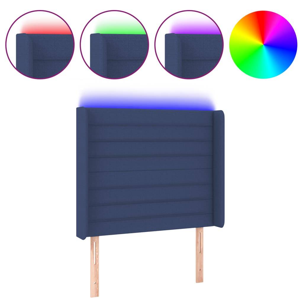vidaXL LED Kopfteil Blau 103x16x118/128 cm Stoff
