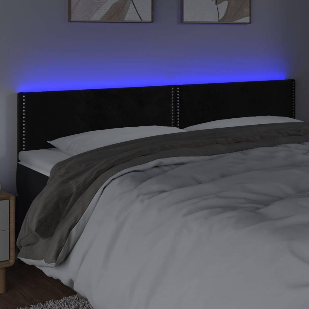 vidaXL LED Kopfteil Schwarz 200x5x78/88 cm Samt