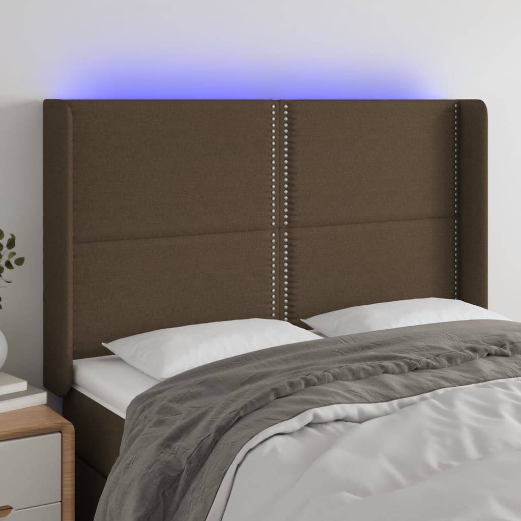 vidaXL LED Kopfteil Dunkelbraun 147x16x118/128 cm Stoff