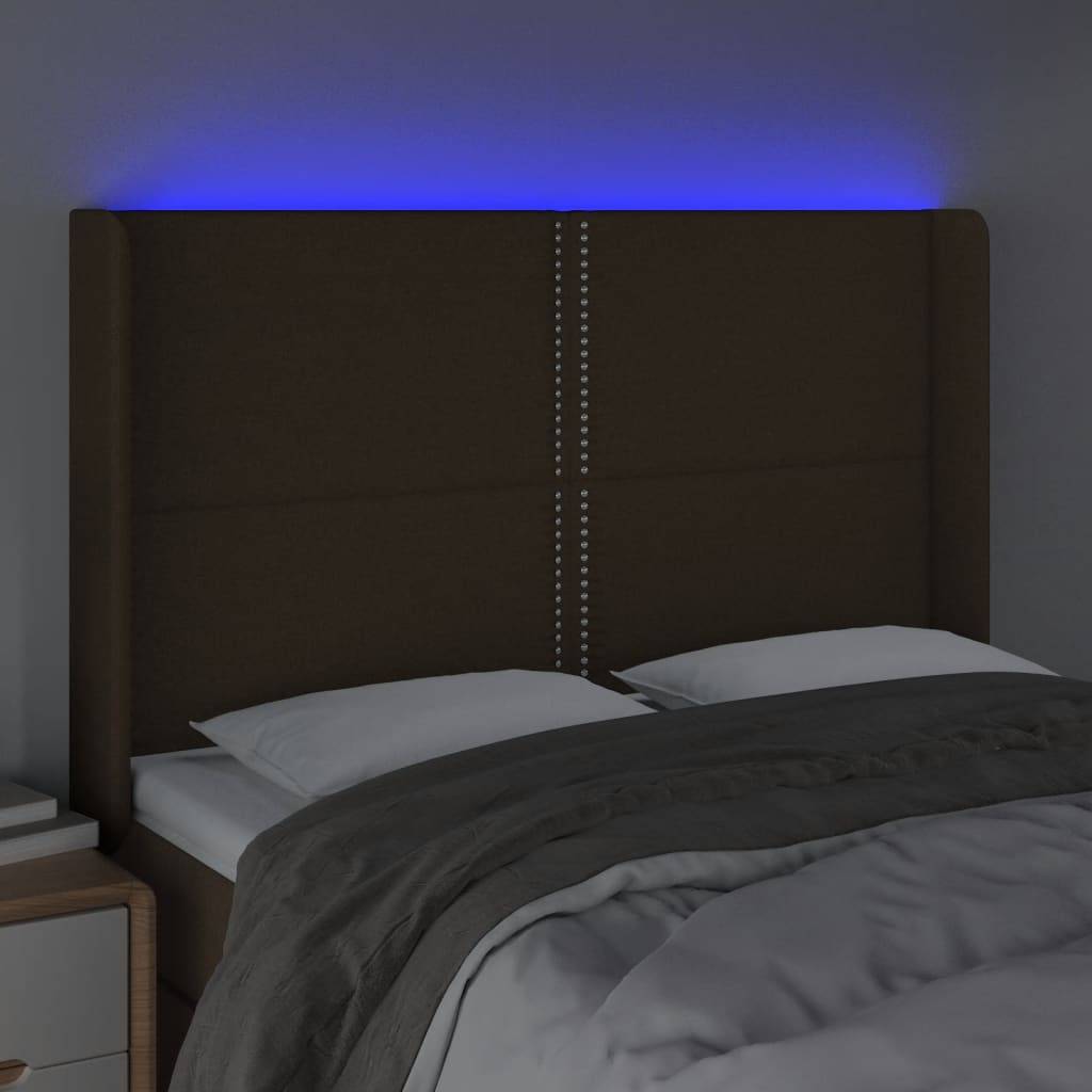 vidaXL LED Kopfteil Dunkelbraun 147x16x118/128 cm Stoff