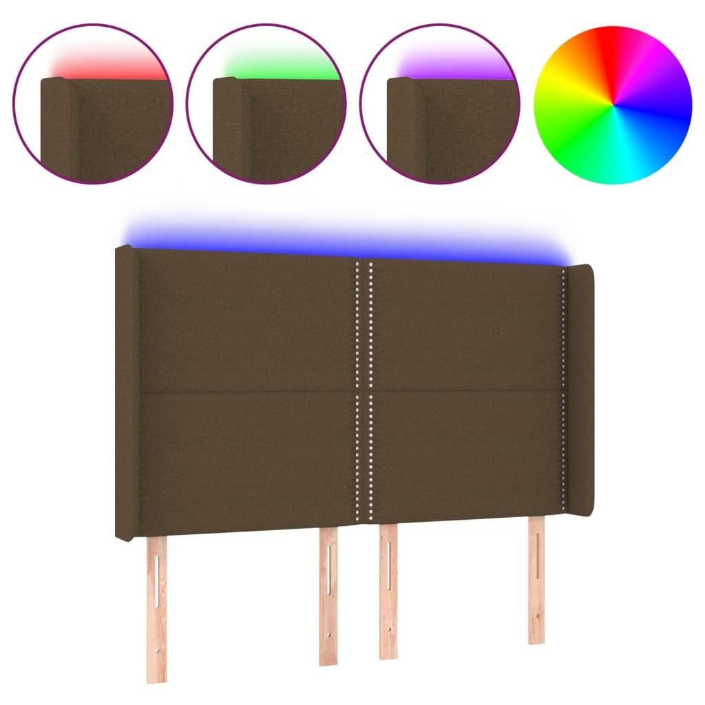 vidaXL LED Kopfteil Dunkelbraun 147x16x118/128 cm Stoff