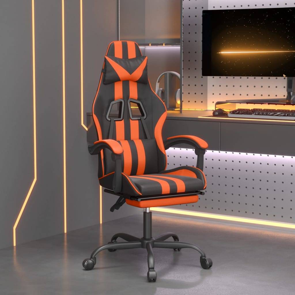 vidaXL Gaming-Stuhl mit Fußstütze Drehbar Schwarz & Orange Kunstleder