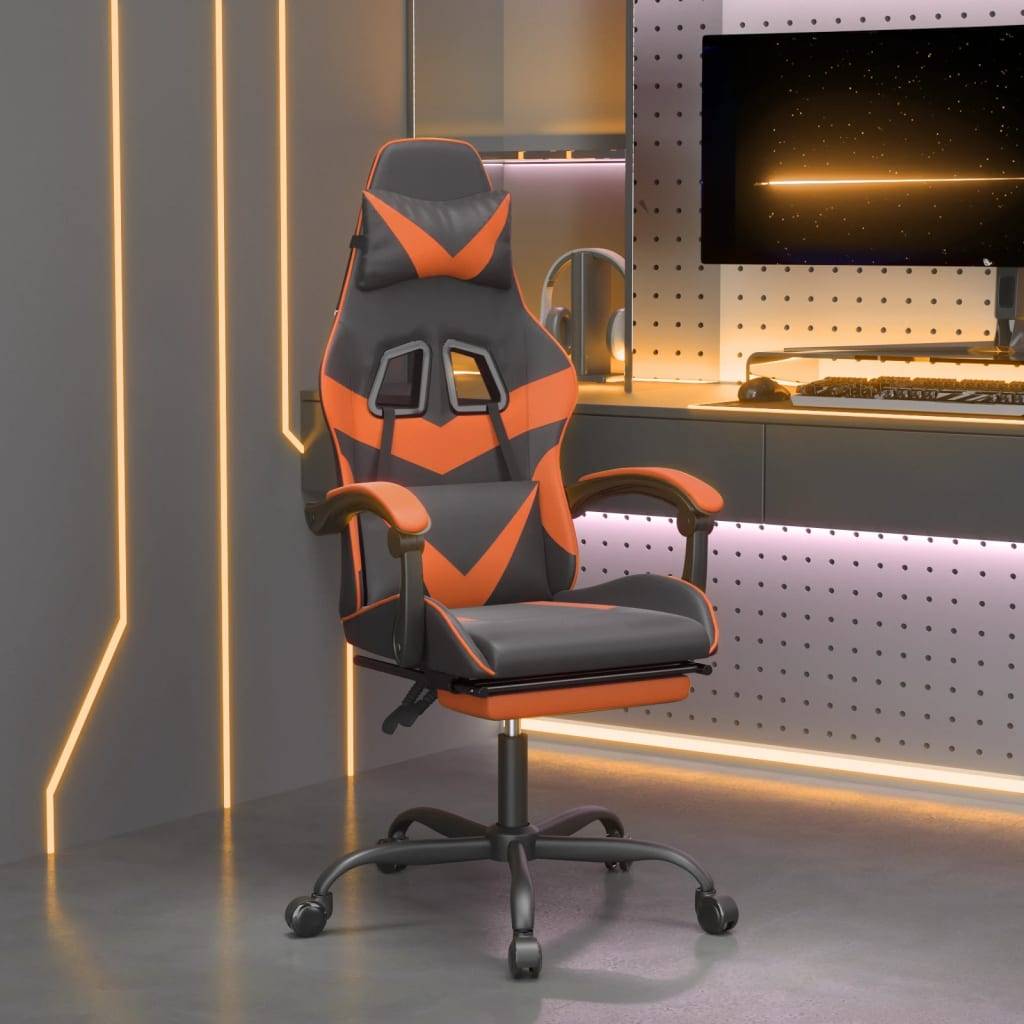 vidaXL Gaming-Stuhl mit Fußstütze Drehbar Schwarz & Orange Kunstleder