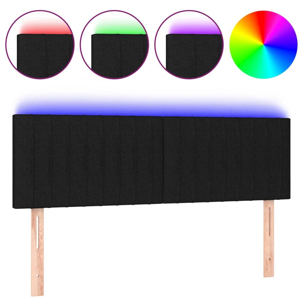 vidaXL LED Kopfteil Schwarz 144x5x78/88 cm Stoff