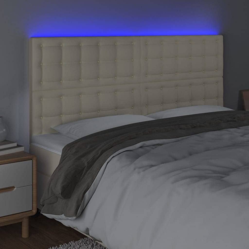 vidaXL LED Kopfteil Creme 160x5x118/128 cm Kunstleder