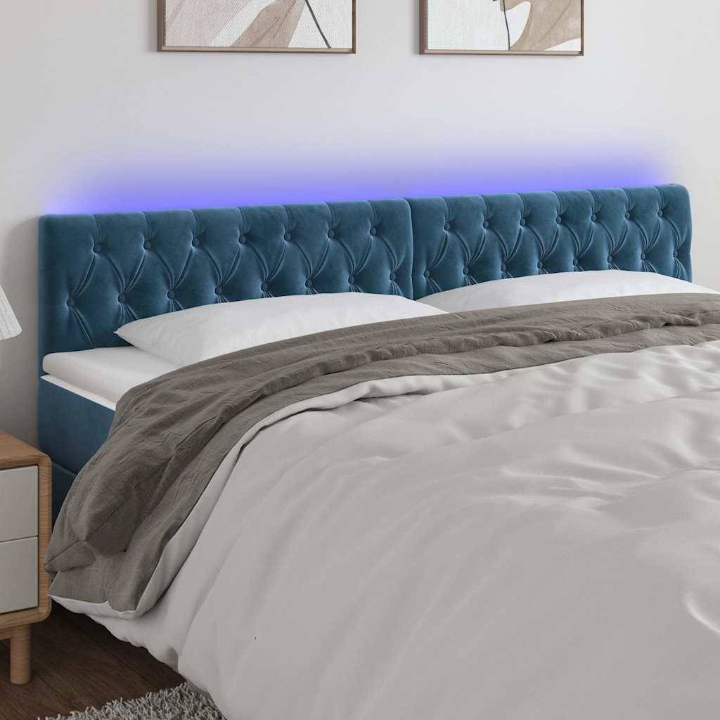 vidaXL LED Kopfteil Dunkelblau 180x7x78/88 cm Samt