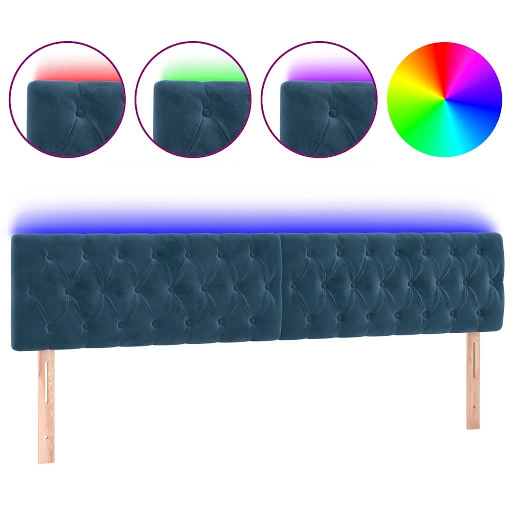 vidaXL LED Kopfteil Dunkelblau 180x7x78/88 cm Samt