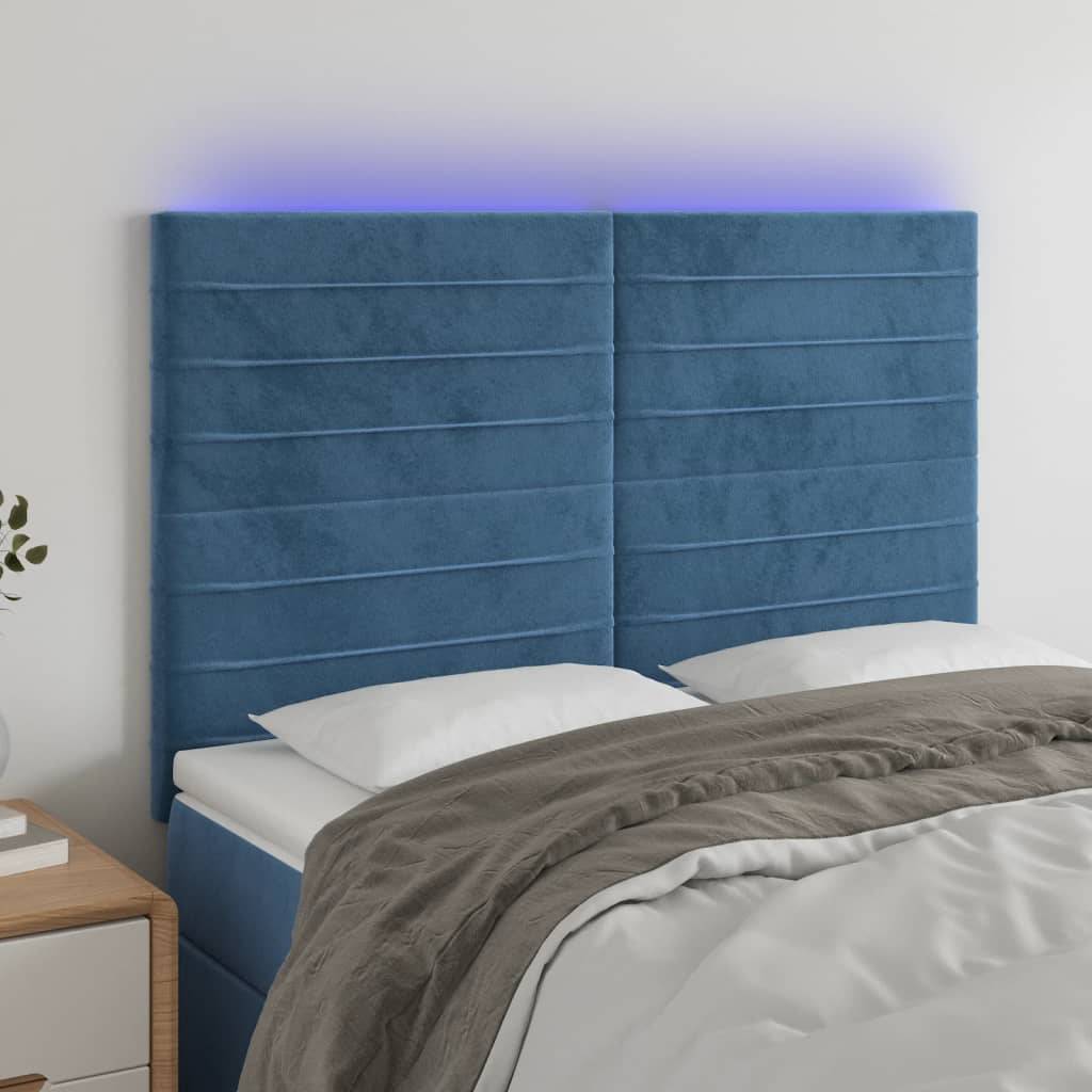 vidaXL LED Kopfteil Dunkelblau 144x5x118/128 cm Samt
