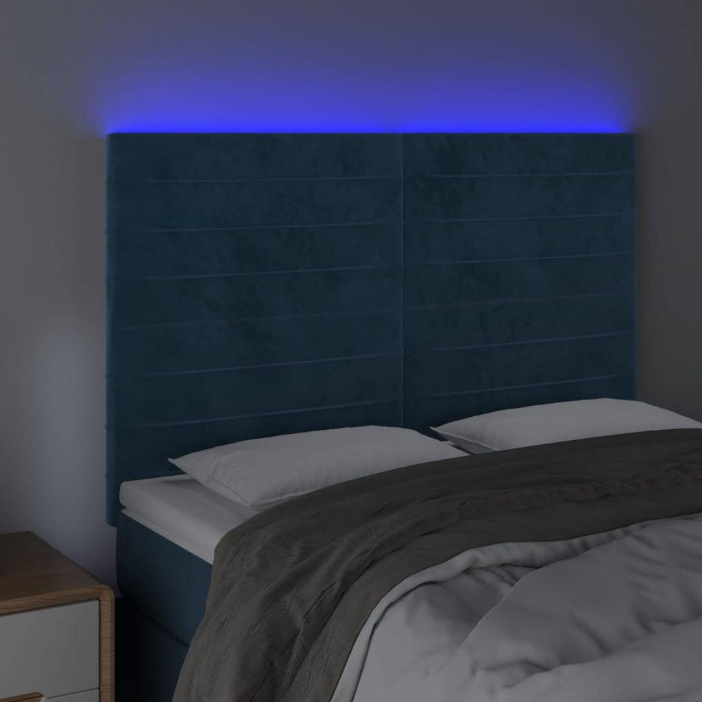 vidaXL LED Kopfteil Dunkelblau 144x5x118/128 cm Samt