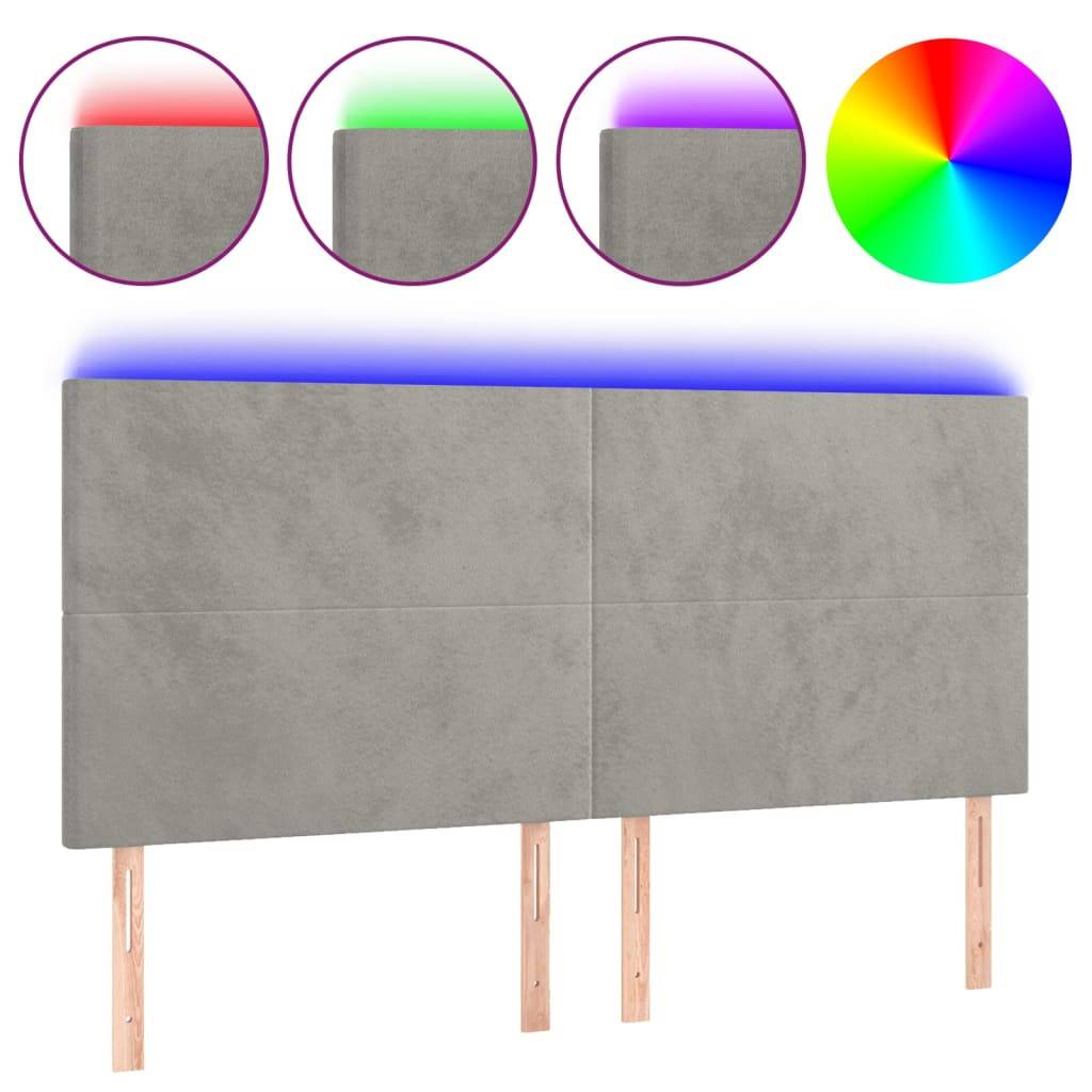 vidaXL LED Kopfteil Hellgrau 160x5x118/128 cm Samt