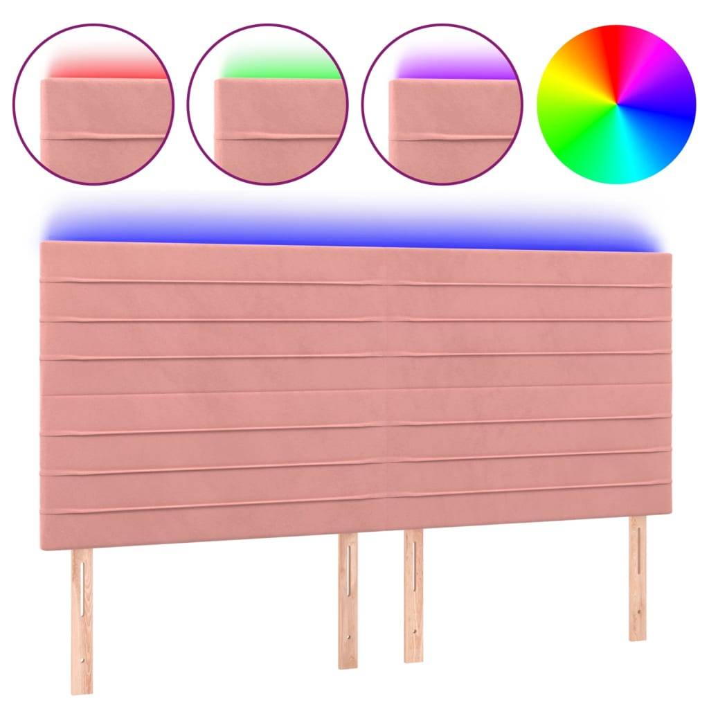vidaXL LED Kopfteil Rosa 200x5x118/128 cm Samt