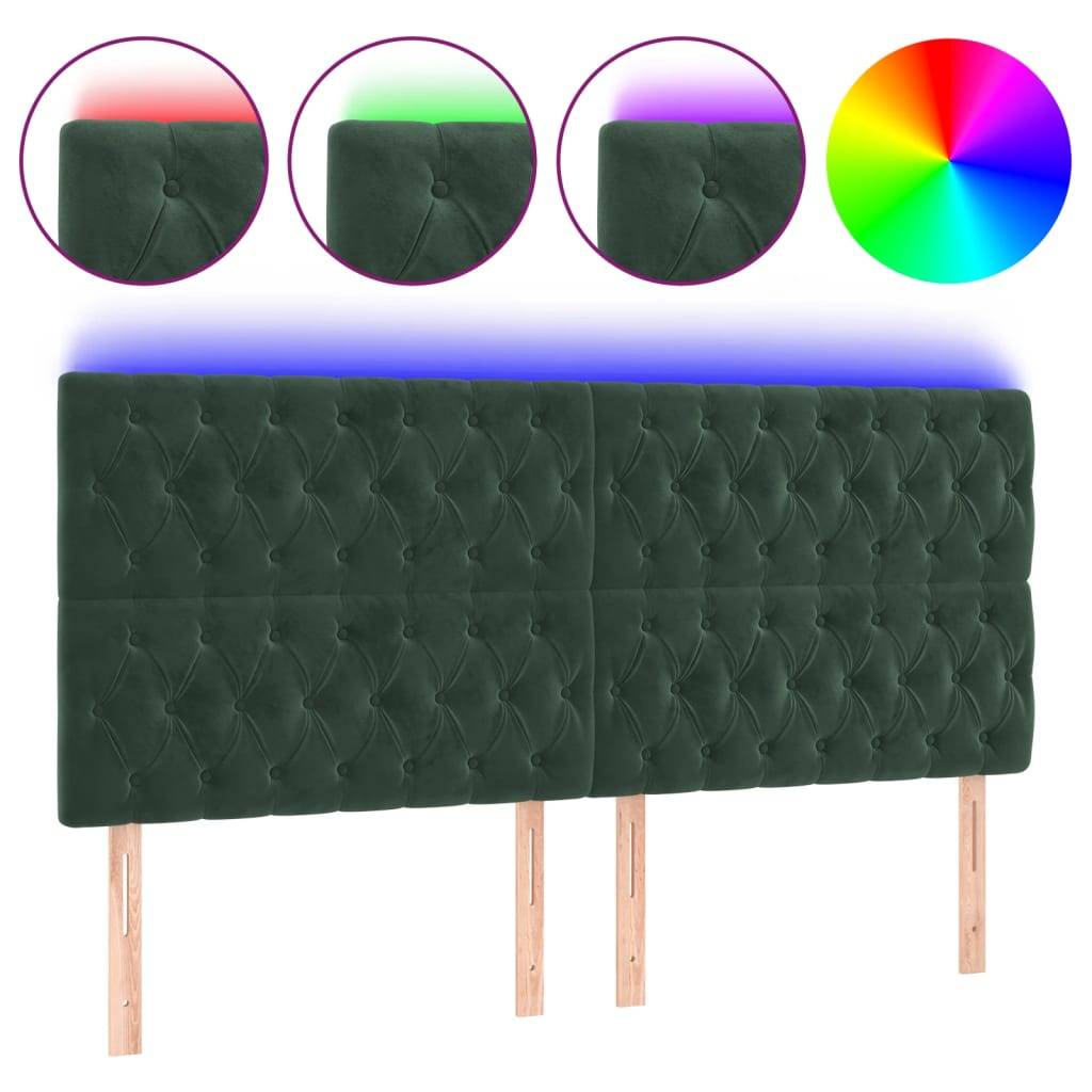vidaXL LED Kopfteil Dunkelgrün 180x7x118/128 cm Samt